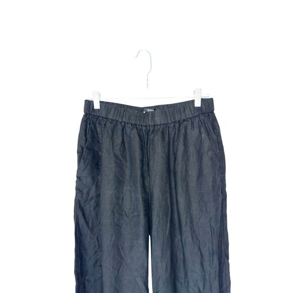 Quince Pants Black Pull On Stretch Waist Linen Relaxed Lagenlook Ankle Medium - Picture 8 of 12